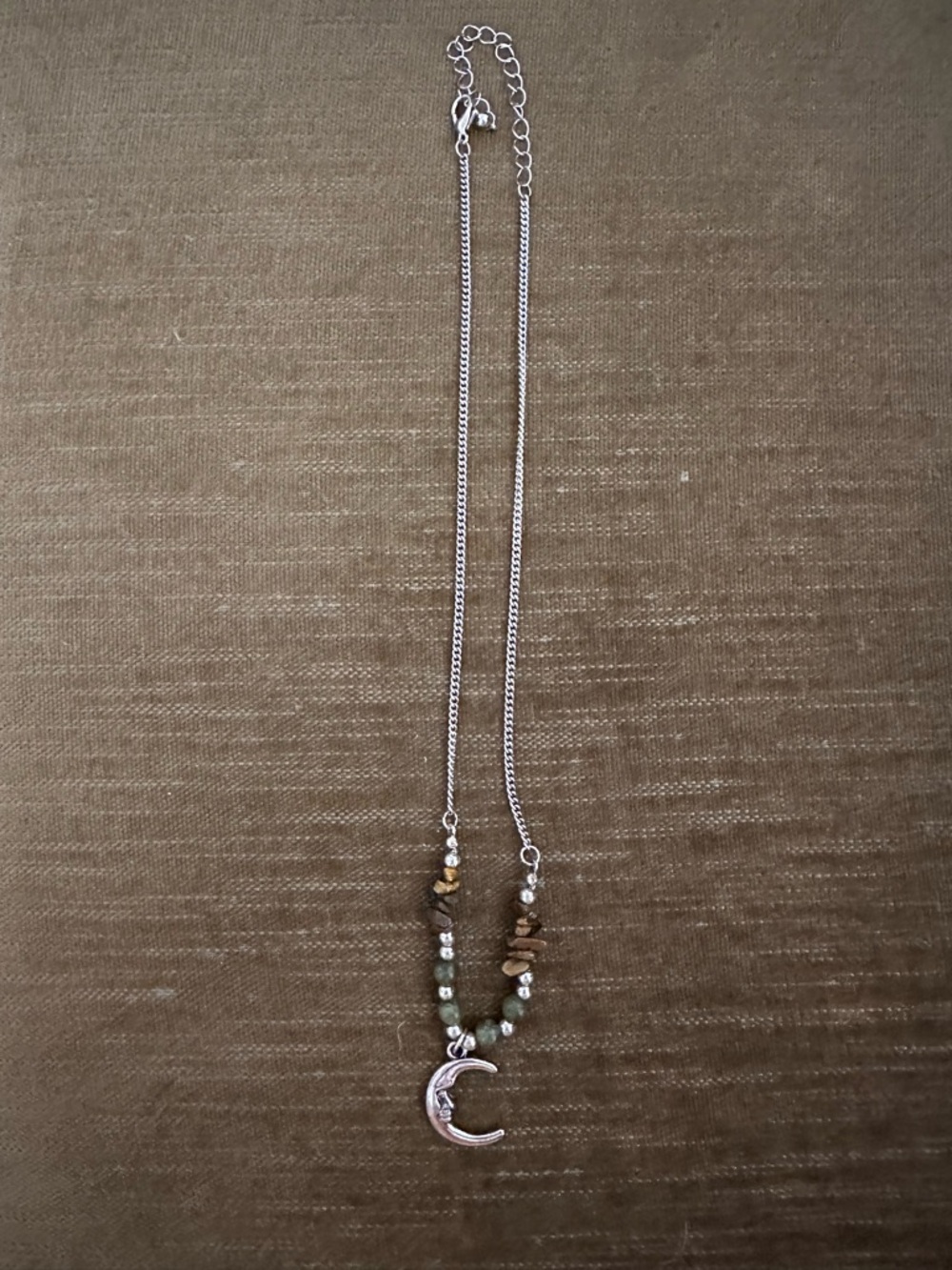 Ladies/Unisex moon necklace with stones and beads silver toned